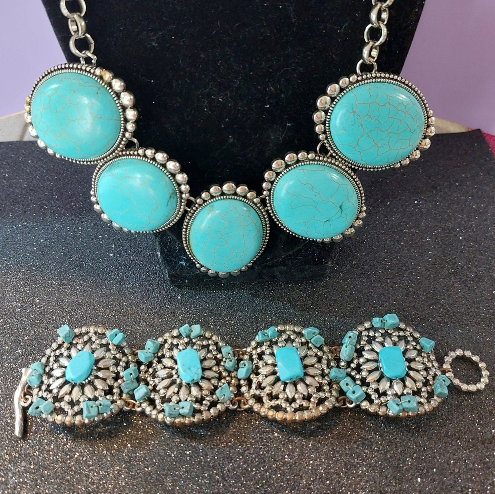 Estate Paparazzi Necklace & Chico's Bracelet in Turquoise & Silvertone Colors